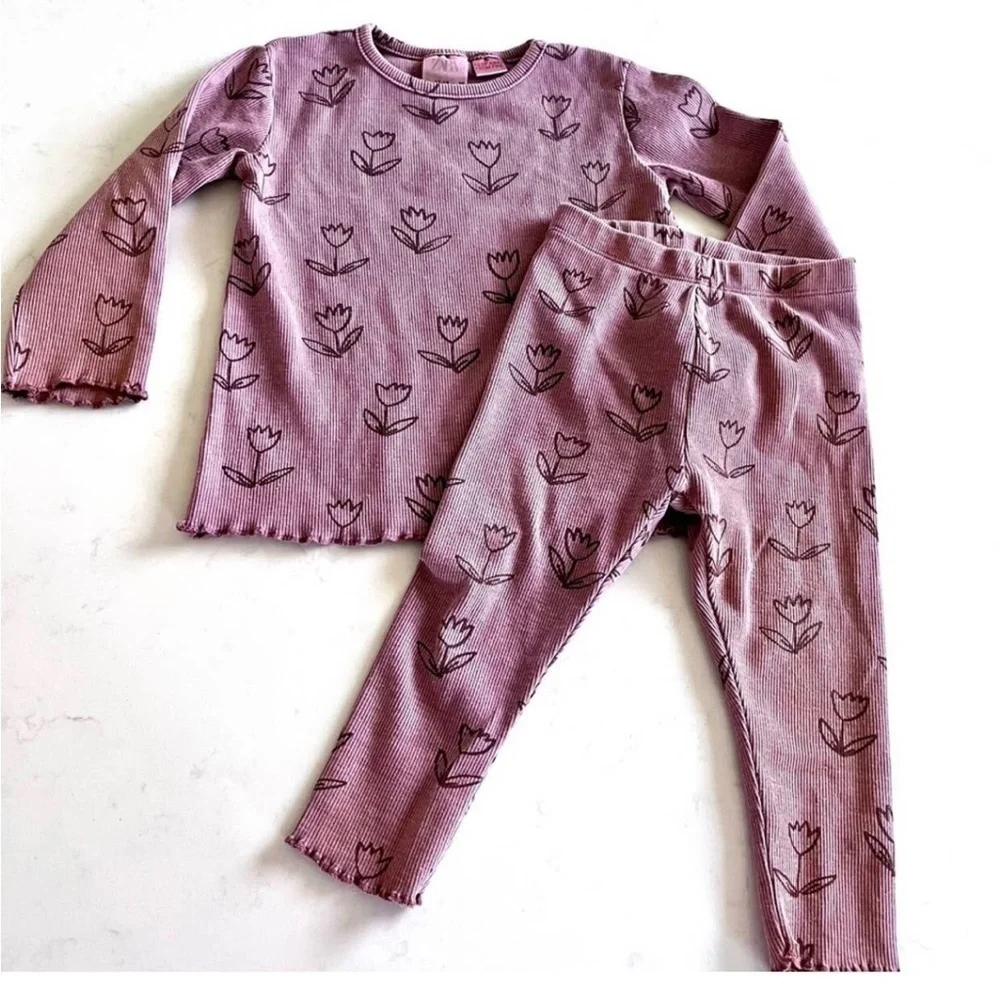 Zara baby pink tulip 3/6m ribbed pants top set